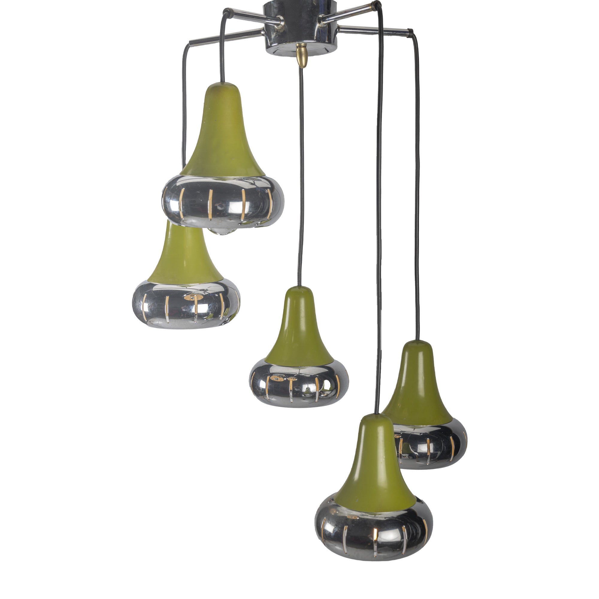 Chrome and Green Cascade Pendant Lamp