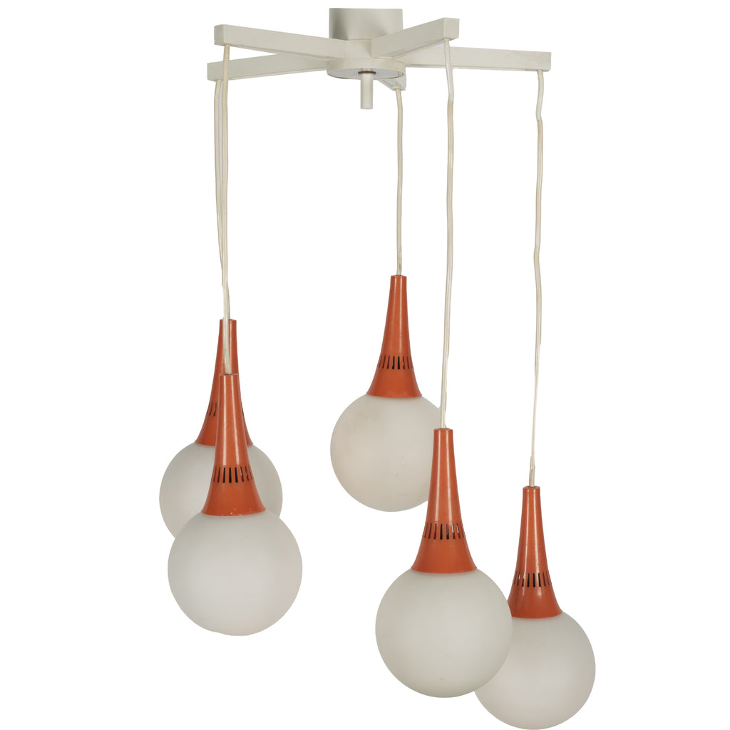 Orange / White 5 ball Space Age Pendant Lamp